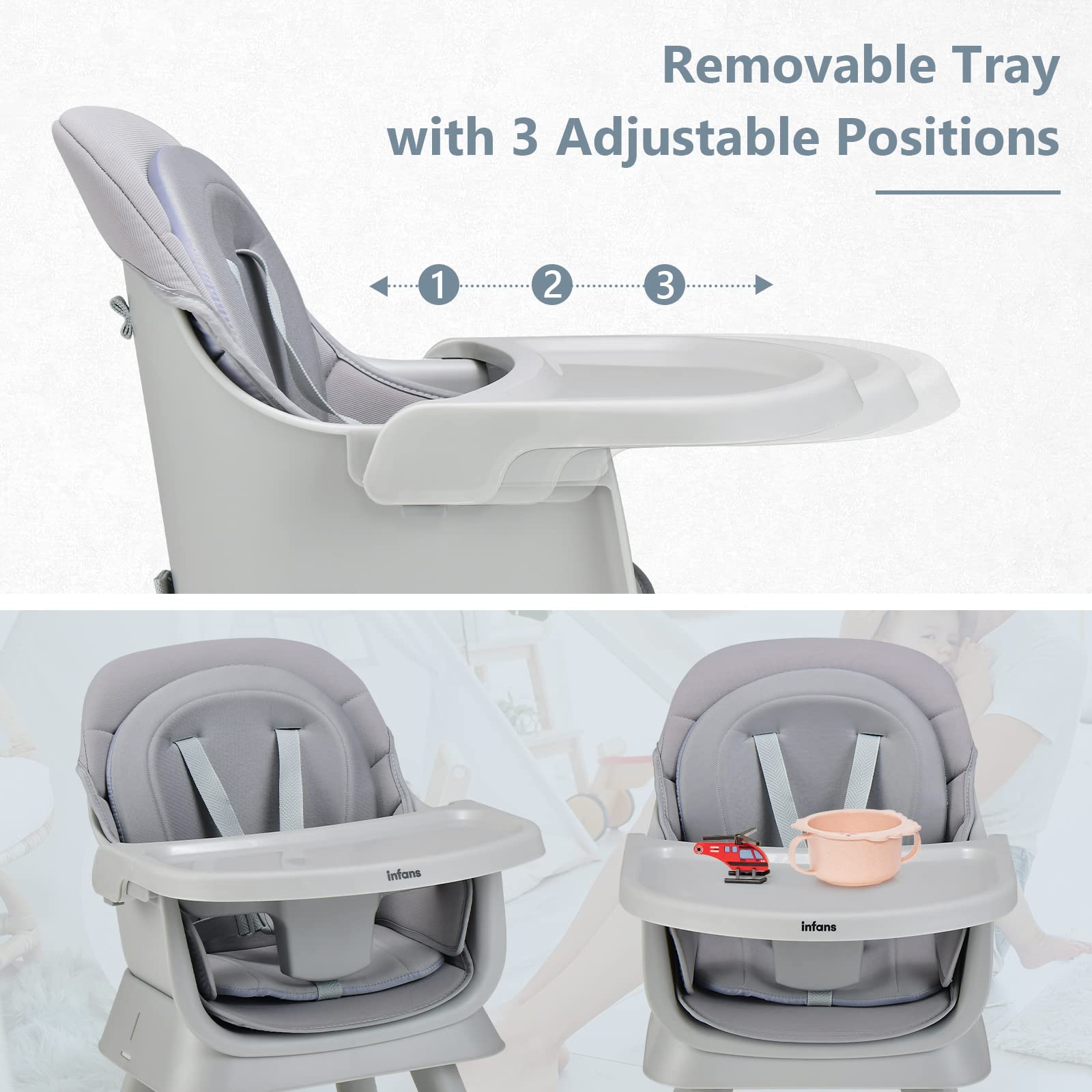 INFANS 8 in 1 Baby High Chair, Convertible Highchair for Babies and Toddlers, Infant Dining Booster Seat, Kids Stool Table Chair Set