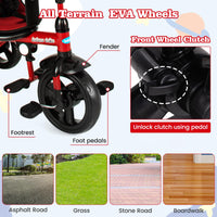 INFANS Kids Tricycle, 4 in 1 Stroll Trike with Adjustable Push Handle, Suitable for 10 Months to 5 Years