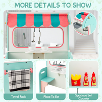 INFANS 2 in 1 Kids Play Kitchen and Restaurant, Double Sided Toddler Wooden Pretend Cooking Set with Stove Sink Microwave Storage Cabinet INFANS