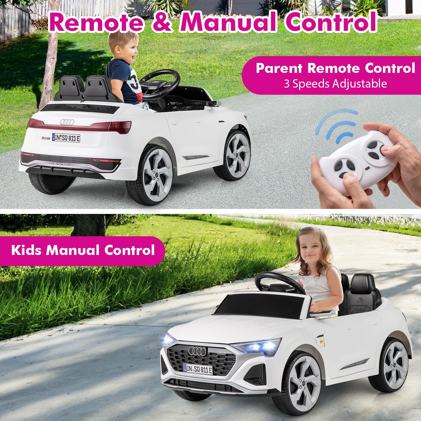 INFANS Licensed Audi SQ8 Ride on Car, Battery Powered Electric Vehicle for with Remote Control, Adjustable Music, LED Lights