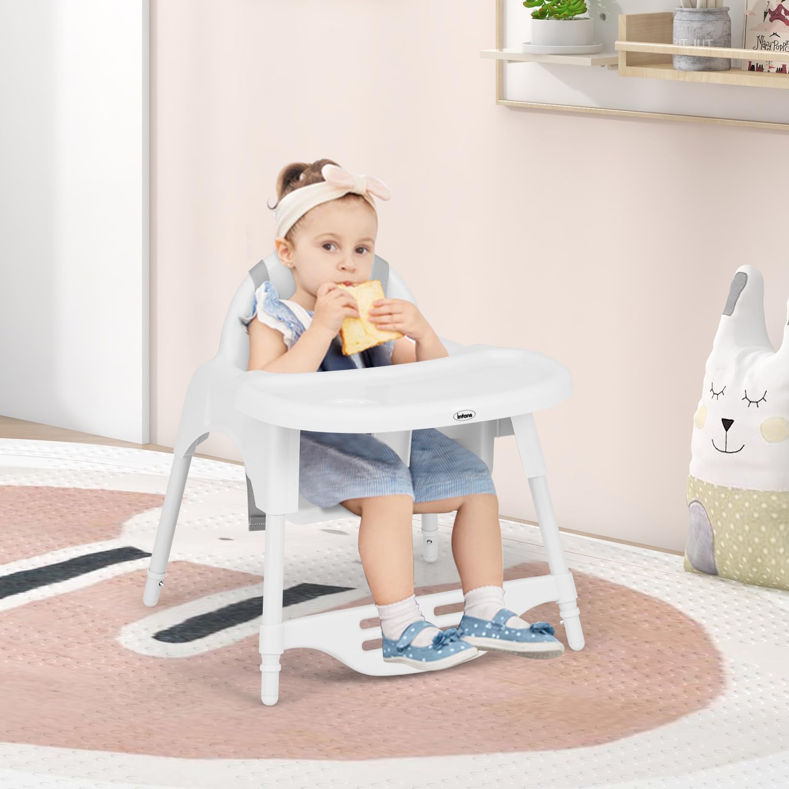 INFANS 4 in 1 Baby High Chair, Convertible Highchair for Babies and Toddlers, Infant Feeding Highchairs with Removable Tray Adjustable Footrest