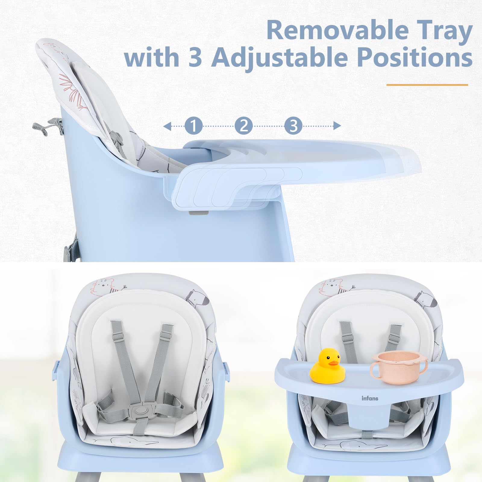 INFANS 8 in 1 Baby High Chair, Convertible Highchair for Babies and Toddlers, Infant Dining Booster Seat, Kids Stool Table Chair Set