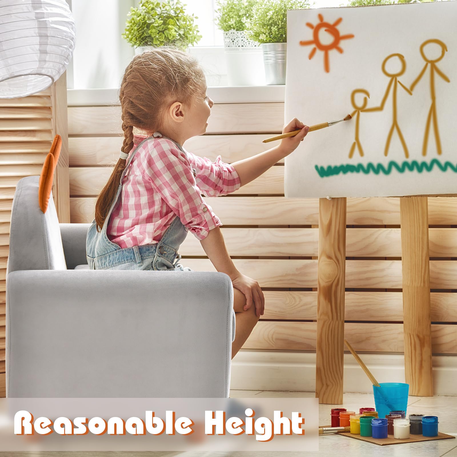 INFANS Kids Sofa, Children Armrest Chair with Sturdy Wood Construction and Dutch Velvet