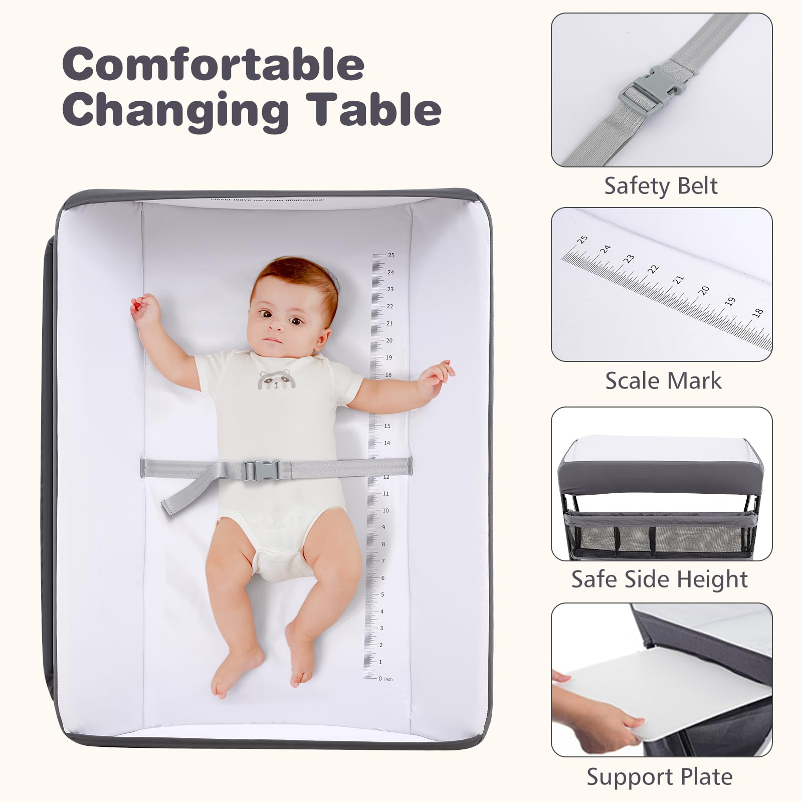 INFANS Baby Changing Table with Wheels, Portable Folding Diaper Station Nursery Organizer with Adjustable Height