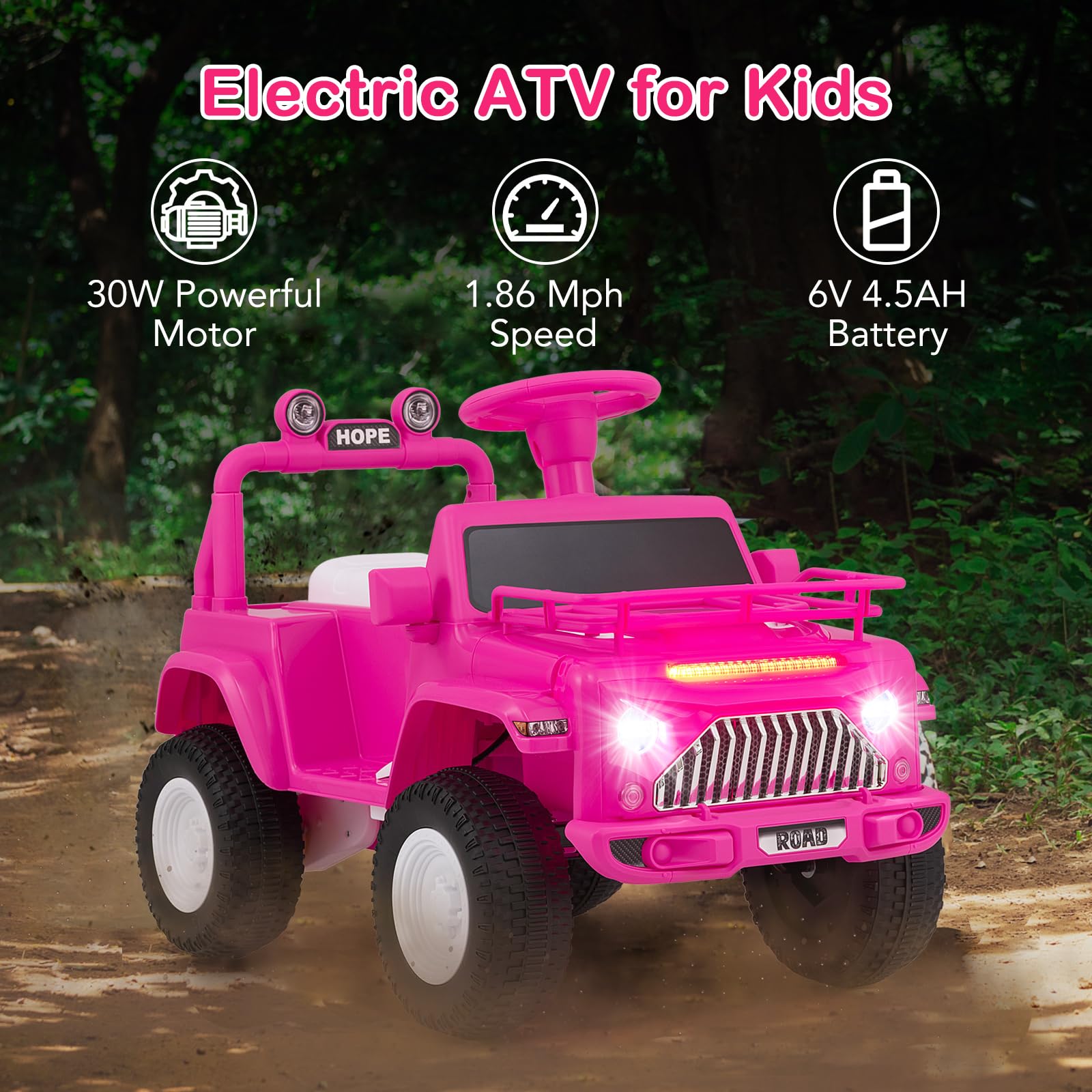 INFANS Kids Ride on Car, 6V Battery Powered Electric Vehicle ATV for Toddlers with Foot Pedal, Music