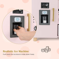 INFANS Kids Kitchen Playset, Toddler Wooden Pretend Cooking Toy Set with Acrylic Drawing Board Ice Machine Dishwasher