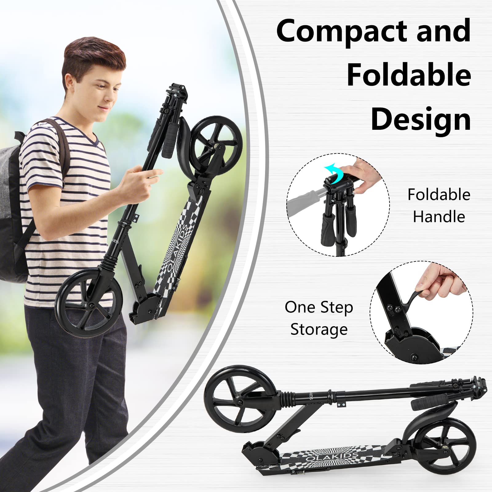 INFANS Kick Scooter for Adults Teens, Big Wheels Foldable Scooter  Ages 10+ Kids Youth