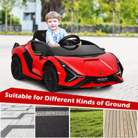 INFANS 12V Licensed Lamborghini Sian Kids Ride on Car with Parent Remote Control, Electric Toy Roadster Carbon Fiber Textured