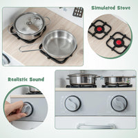 INFANS Kid Kitchen Playset, Toddler Wooden Pretend Cooking Set with Realistic Light & Sound, Stove, Sink, Microwave