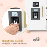 INFANS Kids Kitchen Playset, Toddler Wooden Pretend Cooking Toy Set with Acrylic Drawing Board Ice Machine Dishwasher