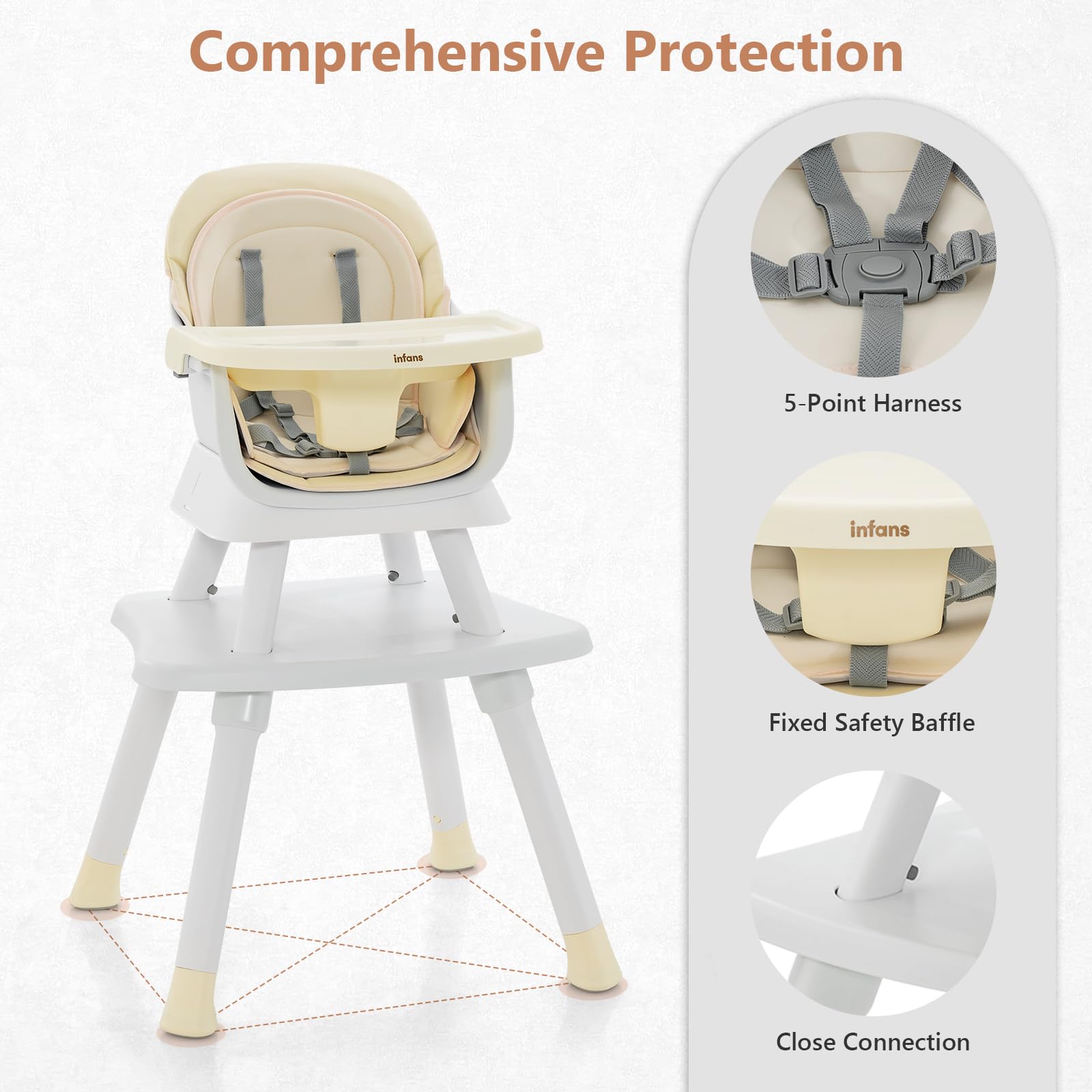 INFANS 8 in 1 Baby High Chair, Convertible Highchair for Babies and Toddlers, Infant Dining Booster Seat, Kids Stool Table Chair Set