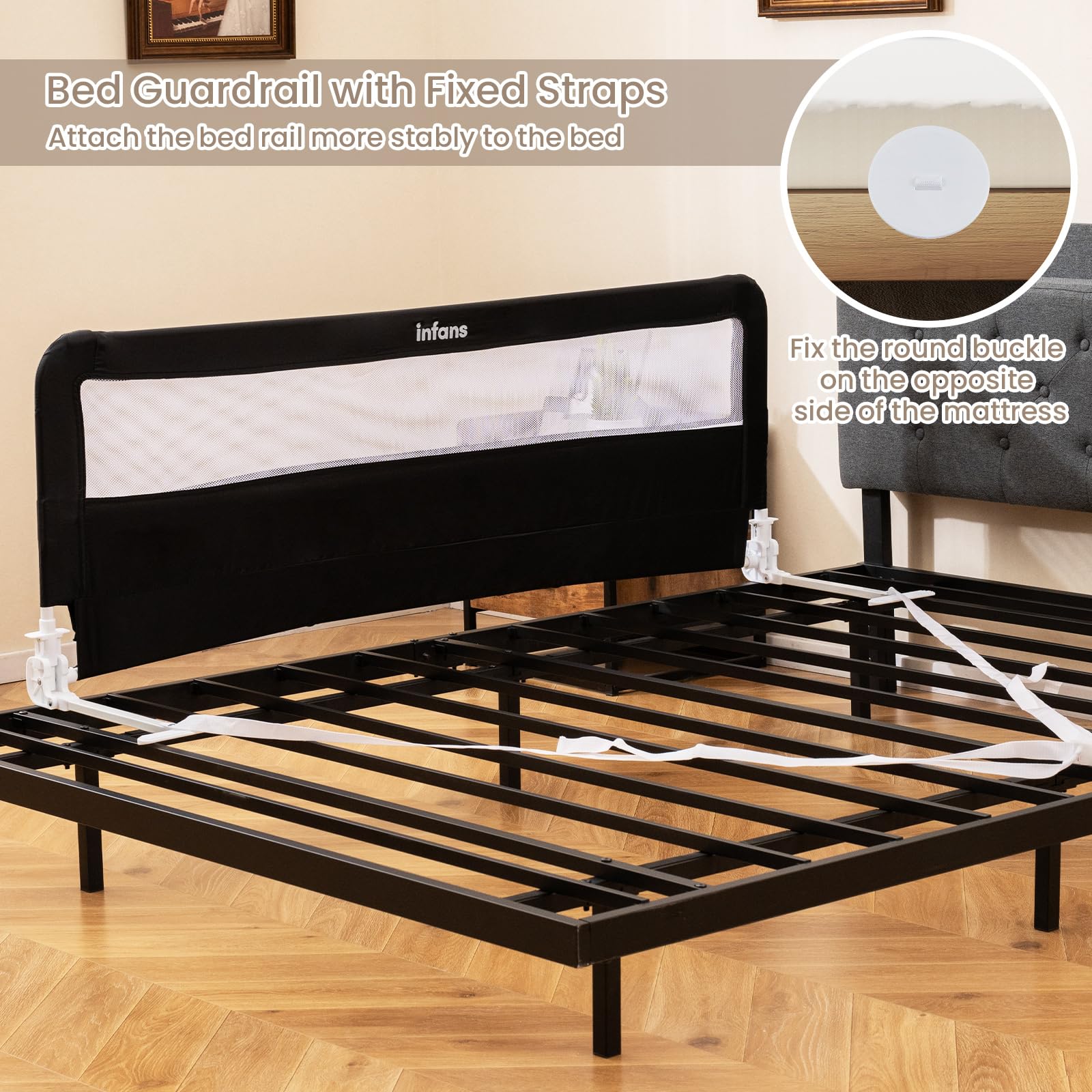 INFANS Bed Rail for Toddlers, 59" Foldable Safety Baby Crib Rail Fit for Kids Twin, Extra Long Swing Down Bed Guardrail for Convertible Crib, Queen, Full, King Mattress Side Guard