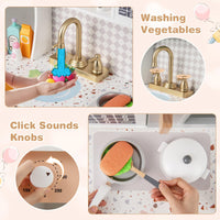 INFANS Kids Kitchen Playset, Toddler Wooden Kitchen Pretend Cooking Toy Set with Coffee Maker