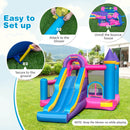 INFANS Inflatable Bounce House, Kids Pink Jumping Castle with Slide, Ball Pit, Climbing Wall, Basketball Rim