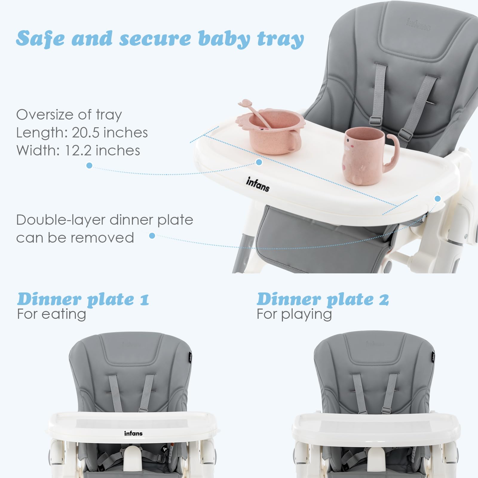 INFANS Foldable High Chair for Babies & Toddlers with Multiple Adjustable Backrest, Footrest and Seat Height