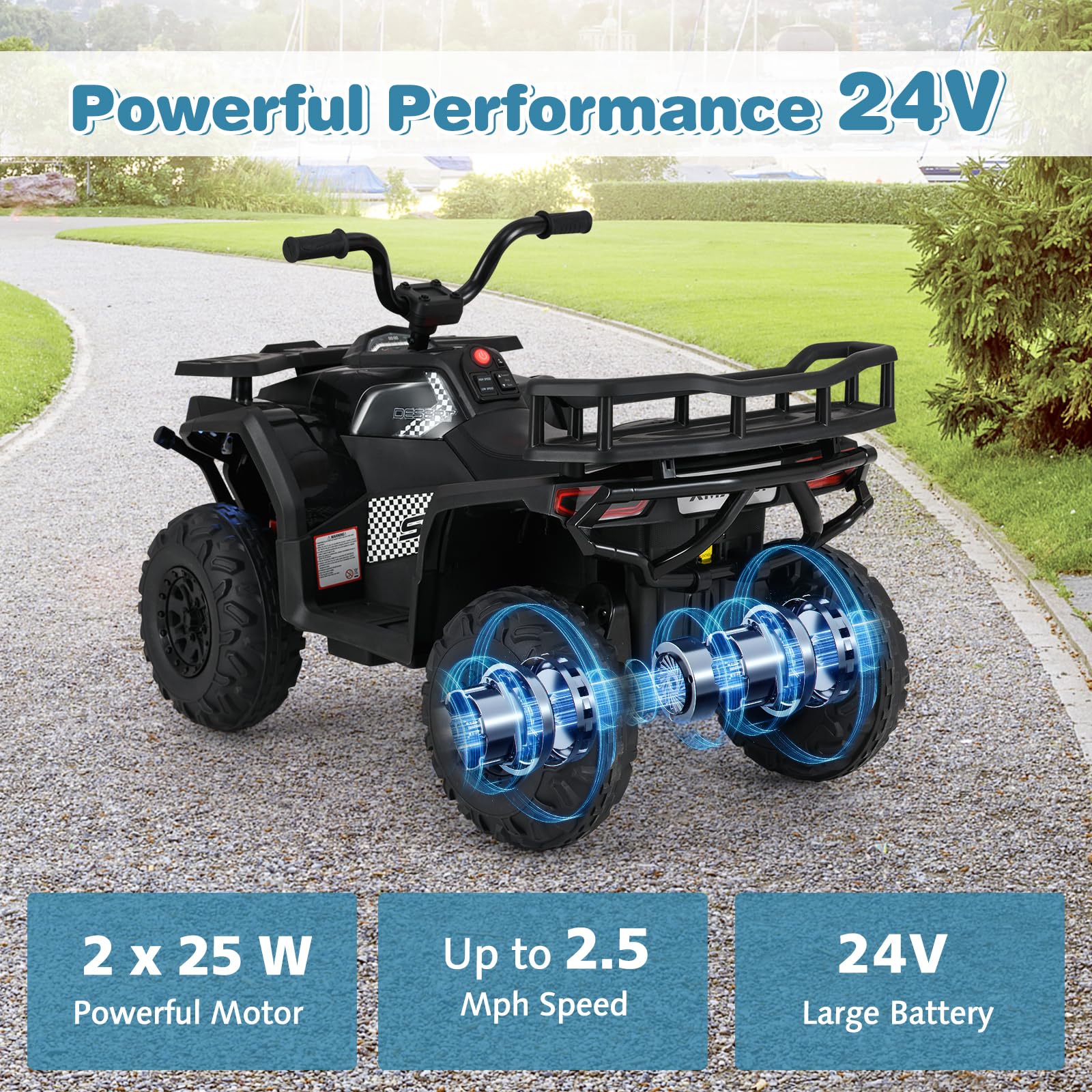 24V 4x4 Ride on Car Kids ATV Quad with Bluetooth Music