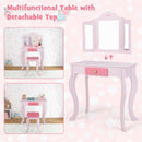 INFANS Kids Vanity, 2 in 1 Princess Makeup Desk Set, Wooden Dressing Table, Pretend Play Vanity Set
