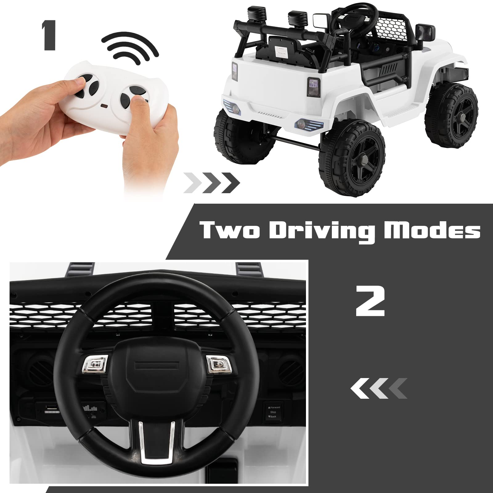 12V Electric Vehicle Car with Remote Control, Toddlers Battery Powered Toy with 2 Speeds, Spring Suspension INFANS