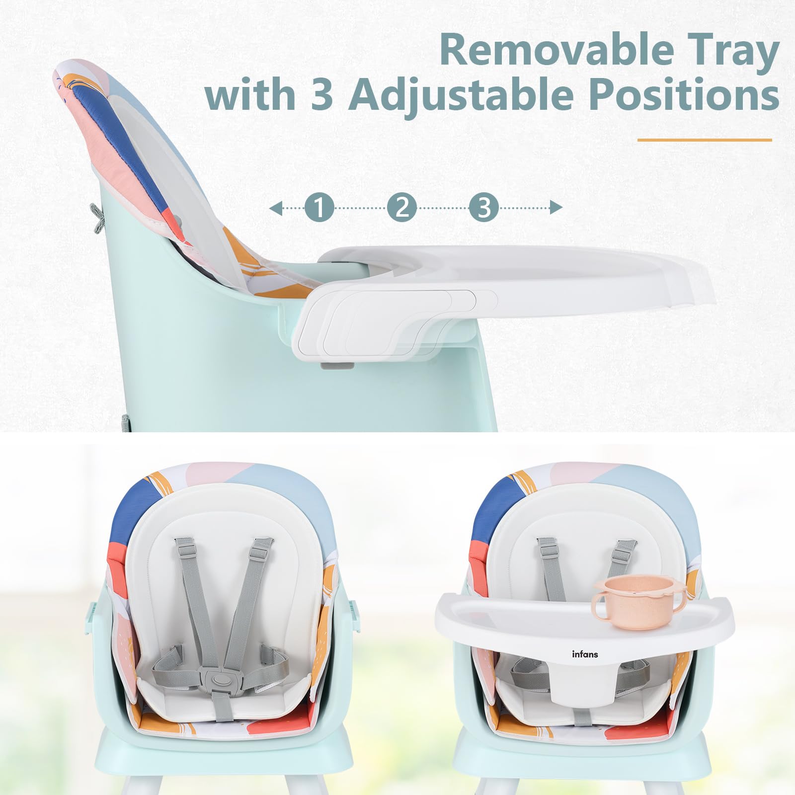 INFANS 8 in 1 Baby High Chair, Convertible Highchair for Babies and Toddlers, Infant Dining Booster Seat, Kids Stool Table Chair Set