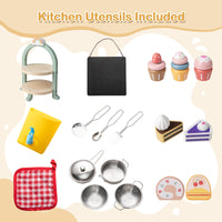 INFANS Mud Kitchen, Outdoor Play Kitchen with Faucet Chalkboard Stoves Removable Sink Cooking Accessories Wooden Kids Kitchen Playset