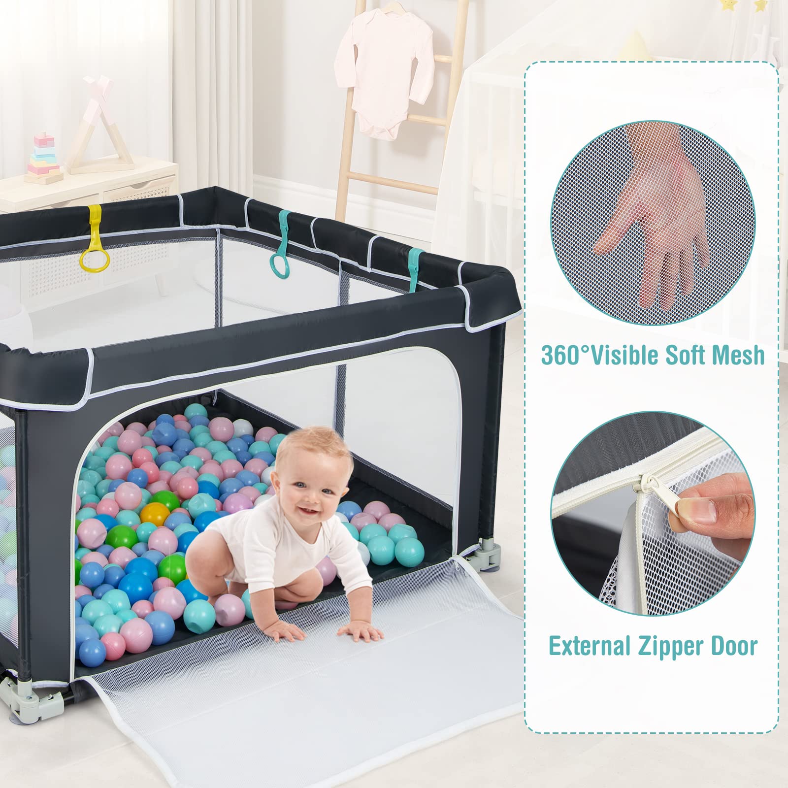 INFANS Baby Playpen, 50’’x50’’ Foldable Large Baby Playard, Indoor Outdoor Kids Activity Center Baby Fence