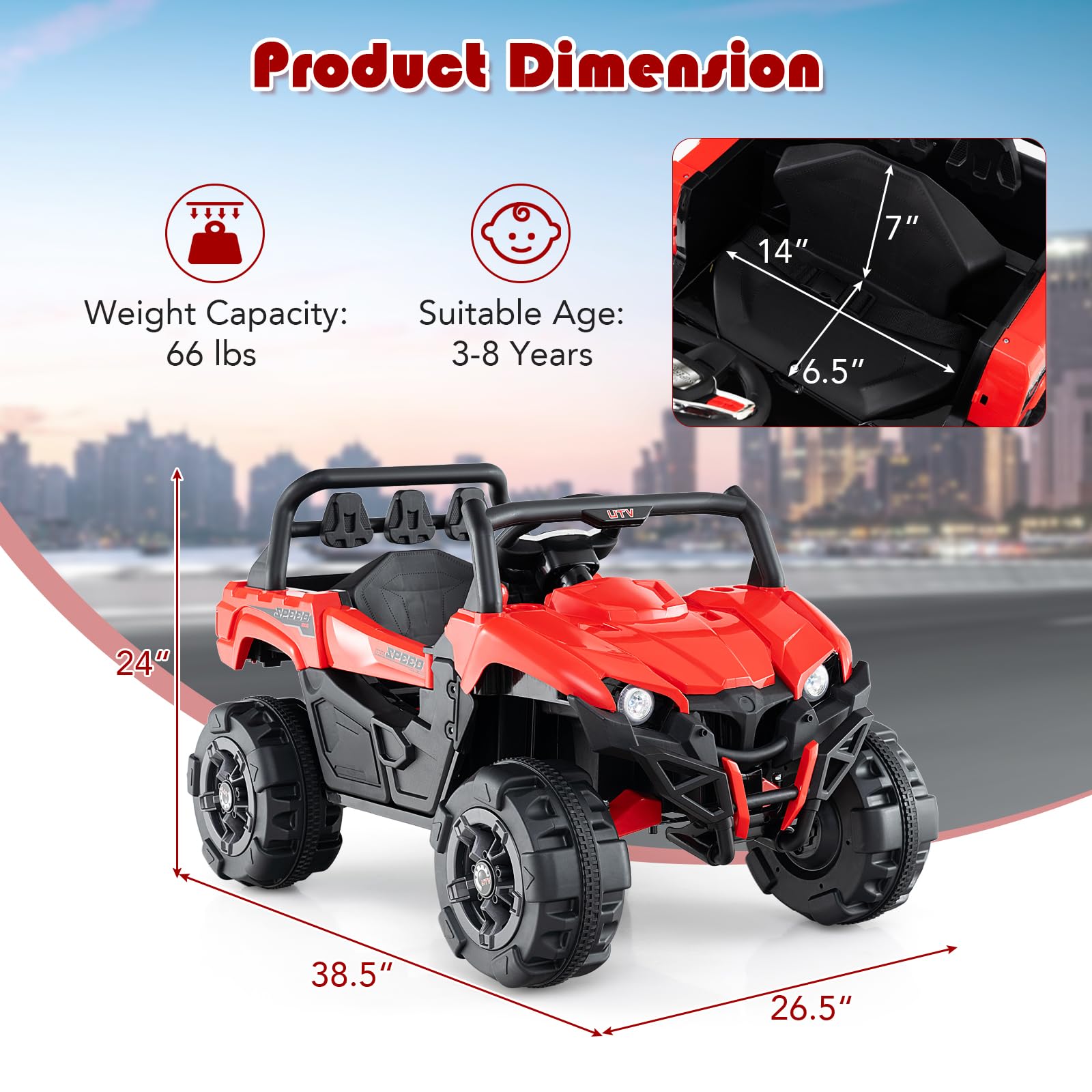 INFANS 12V Ride on Car UTV, Battery Powered Off-Road Kids Electric Vehicles with Remote Control, Music, Horn, MP3, Lights