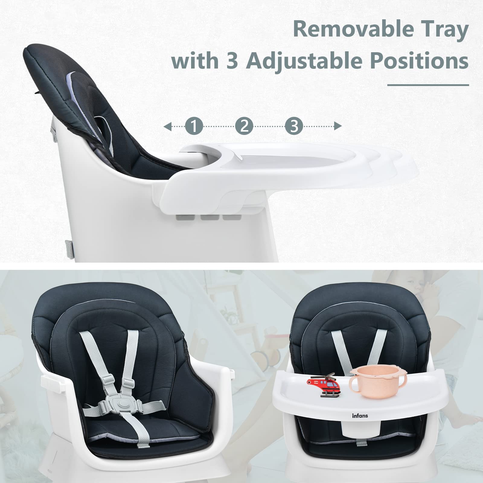 INFANS 8 in 1 Baby High Chair, Convertible Highchair for Babies and Toddlers, Infant Dining Booster Seat, Kids Stool Table Chair Set