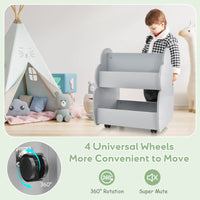 INFANS Kids Bookshelf with Wheels, Wooden Bookcase Toy Storage Cabinet Organizer Holder