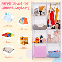INFANS Children Wardrobe, Kid Closet, Cute for Kids Bedroom Nursery Armoire with 8 Cube, Kid Clothes Storage Organizer