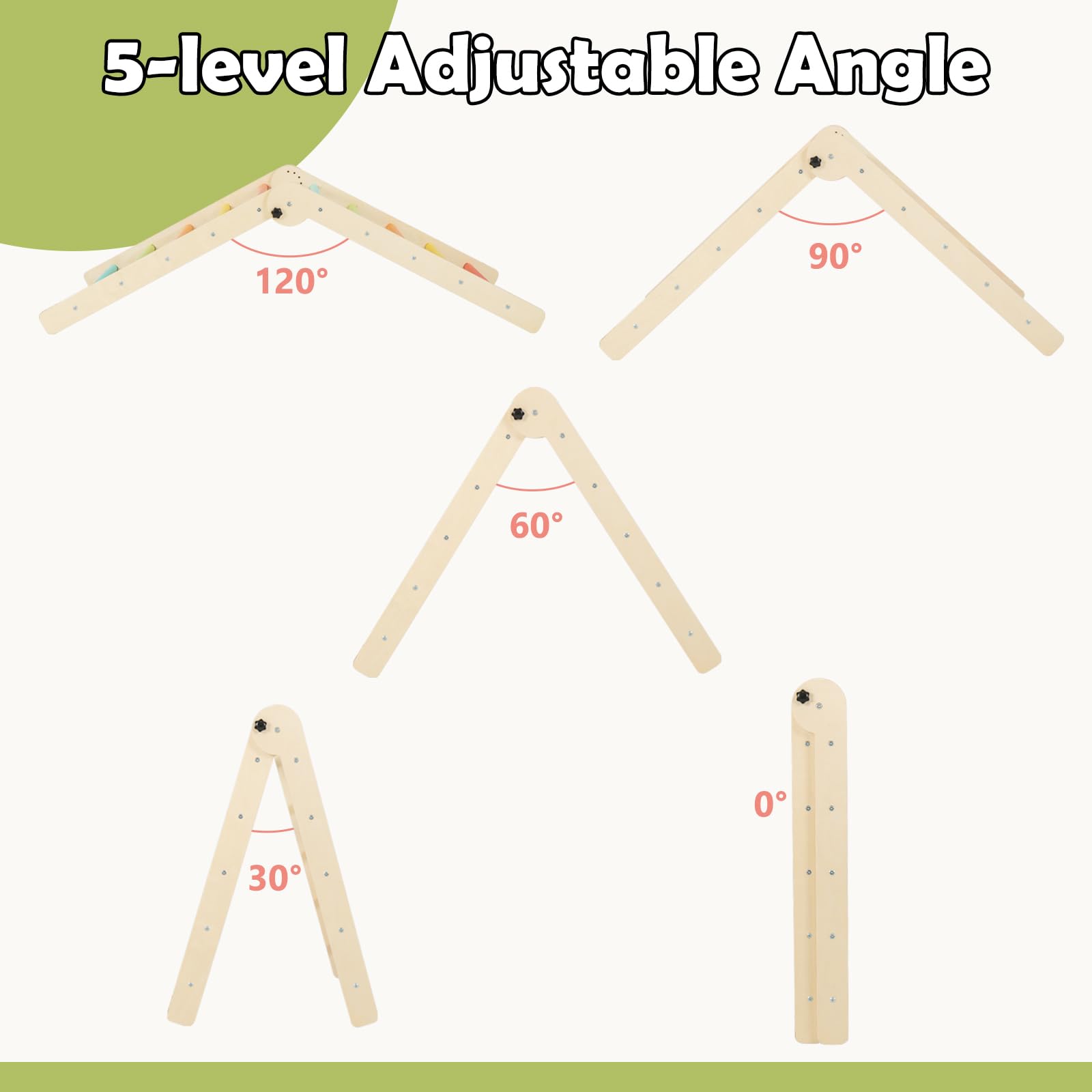 INFANS Climbing Toys for Toddlers, 8 in 1 Foldable Wood Pikler Montessori Jungle Gym, Indoor Kids Playground Climber Triangle Set