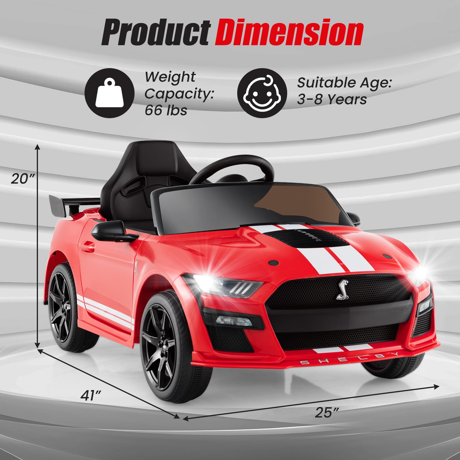 Licensed Ford Mustang GT500 Ride on Car for Kids by INFANS, Battery Powered Electric Vehicle with Remote Control, 37-96 months
