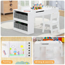 INFANS 3 in 1 Kids Art Table and Chair Set, Toddler Craft Play Wood Activity Desk with 2 Chairs Storage Canvas Bins