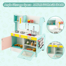 INFANS 2 in 1 Kids Play Kitchen and Restaurant, Double Sided Toddler Wooden Pretend Cooking Set with Stove Sink Microwave Storage Cabinet INFANS