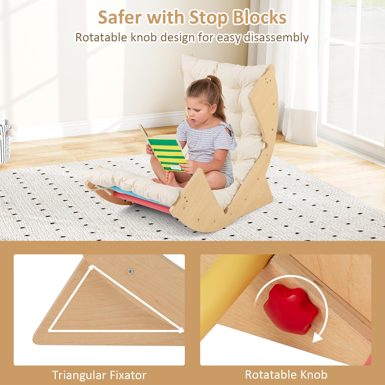 INFANS Wooden Arch Climber Rocker with Soft Cushion, 6 in 1 Montessori Climbing Toys for Toddlers, Gym Playset Gift for Kids