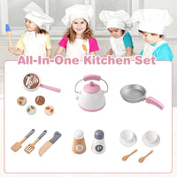 INFANS Corner Kids Kitchen Playset, Toddler Wooden Pretend Cooking Set with Lights Sounds Coffee Machine Washing Machine
