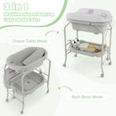 INFANS 2 in 1 Baby Changing Table with Bath Tub Unit, Folding Diaper Dresser Station with Wheels Waterproof Pad