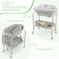 INFANS 2 in 1 Baby Changing Table with Bath Tub Unit, Folding Diaper Dresser Station with Wheels Waterproof Pad