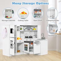INFANS Corner Kids Kitchen Playset, Toddler Wooden Pretend Cooking Set with Realistic Light Sound Stove