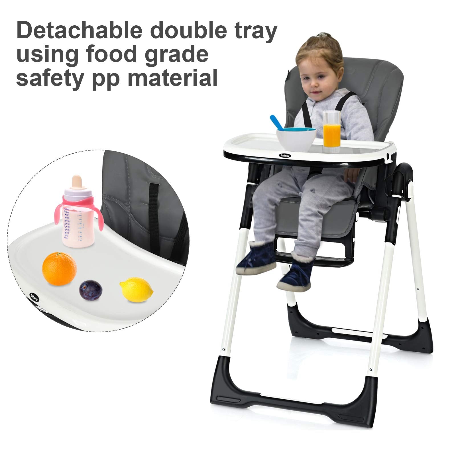 INFANS Foldable High Chair for Babies & Toddlers with Multiple Adjustable Backrest, Footrest and Seat Height