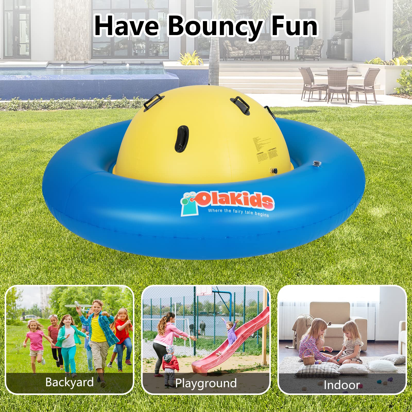 INFANS 8FT Inflatable Dome Rocker Bouncer, Outdoor Kids Giant Roll and Play Seesaw Rocker with 6 Secure Handles