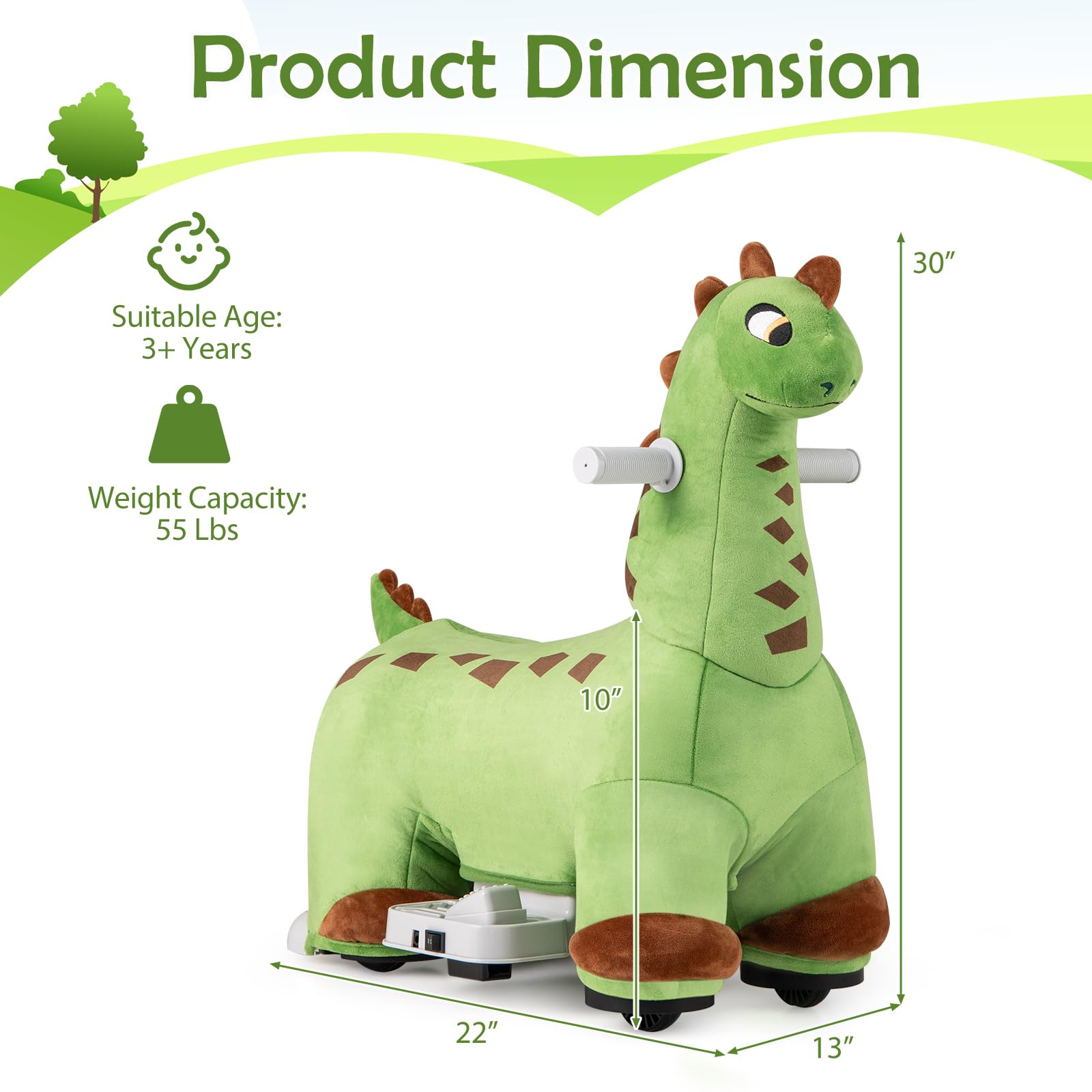 INFANS Ride on Toys, 6V Electric Battery Powered Electric Ride on Dinosaur with Music, Riding Horse Toy for Boys Girl Aged 3+