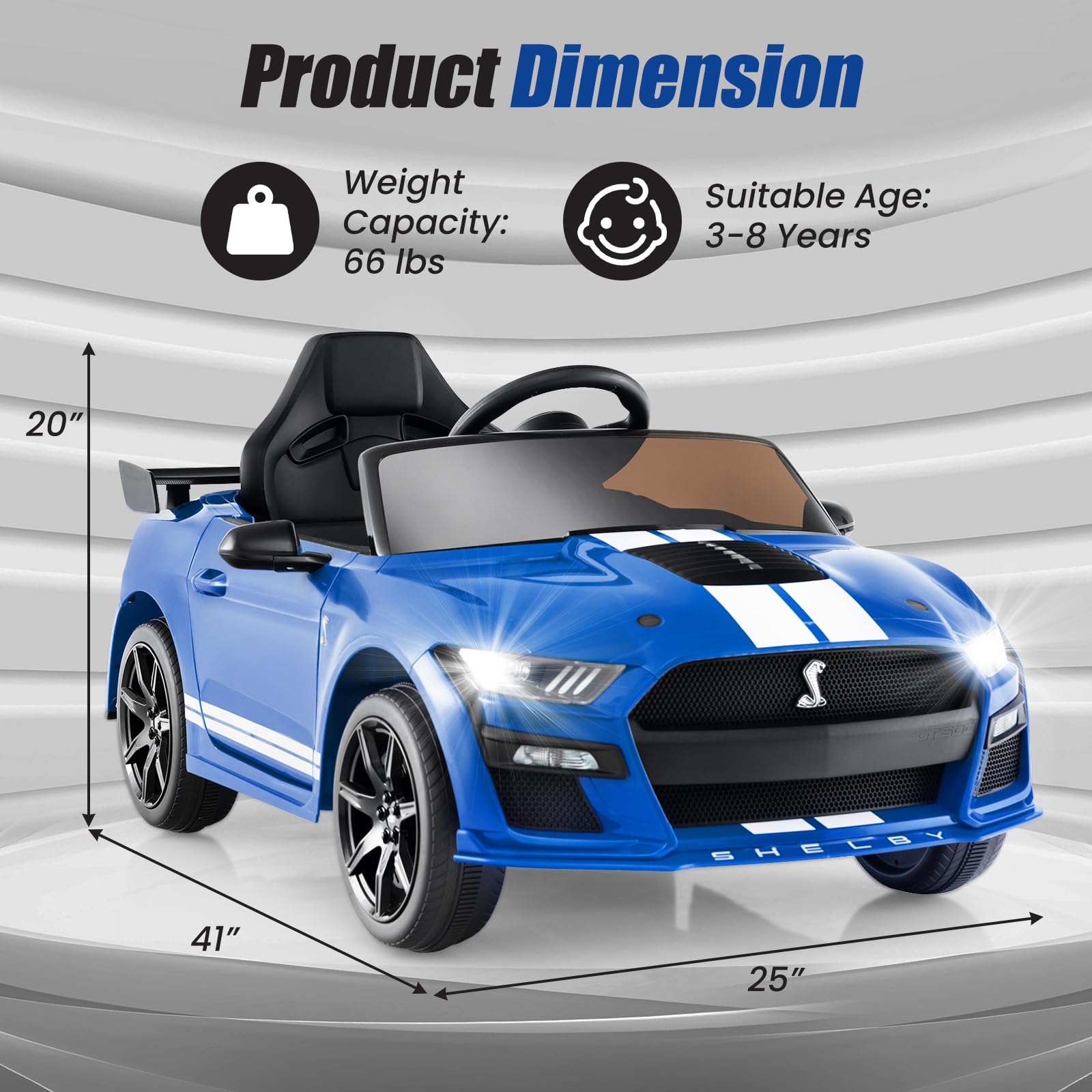 Licensed Ford Mustang GT500 Ride on Car for Kids by INFANS, Battery Powered Electric Vehicle with Remote Control, 37-96 months
