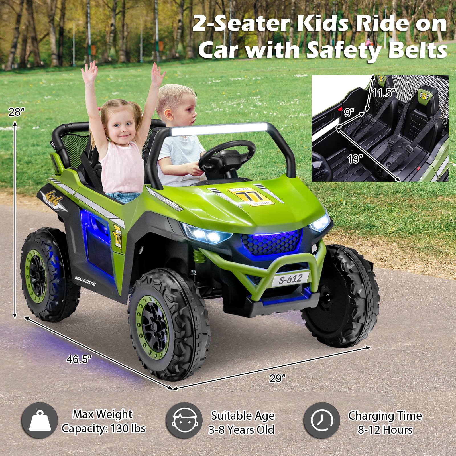 INFANS 2 Seater Kids Ride on UTV, 12V Electric Truck Car with Remote Control, Battery Powered Vehicle