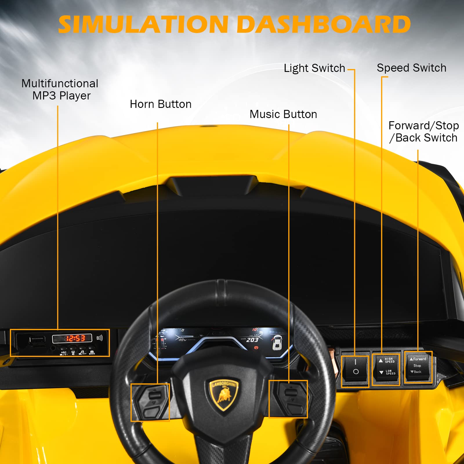 INFANS 12V Licensed Lamborghini Sian Kids Ride on Car with Parent Remote Control, Electric Toy Roadster Carbon Fiber Textured