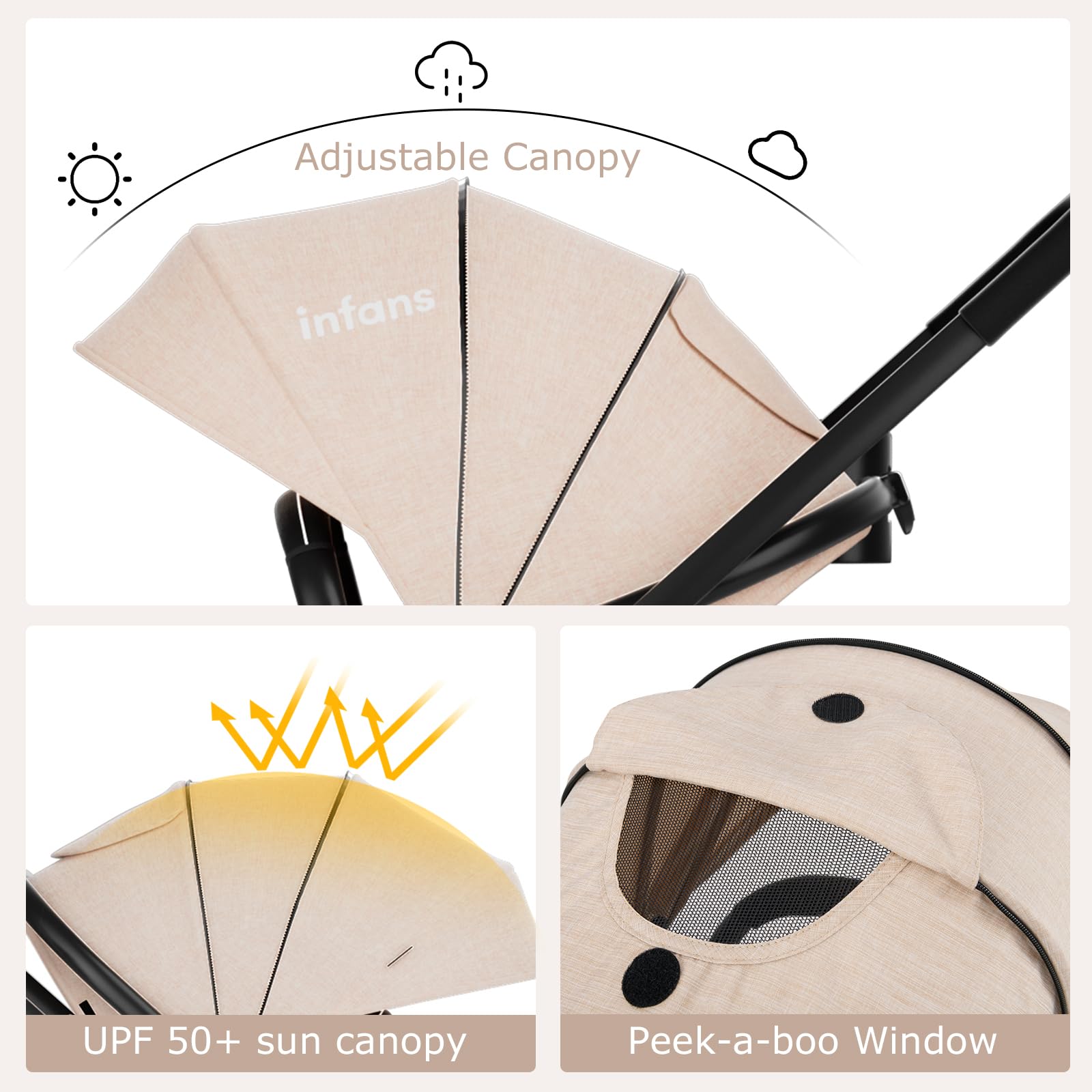 INFANS 2 in 1 Baby Stroller, High Landscape Infant Stroller, Foldable Pushchair