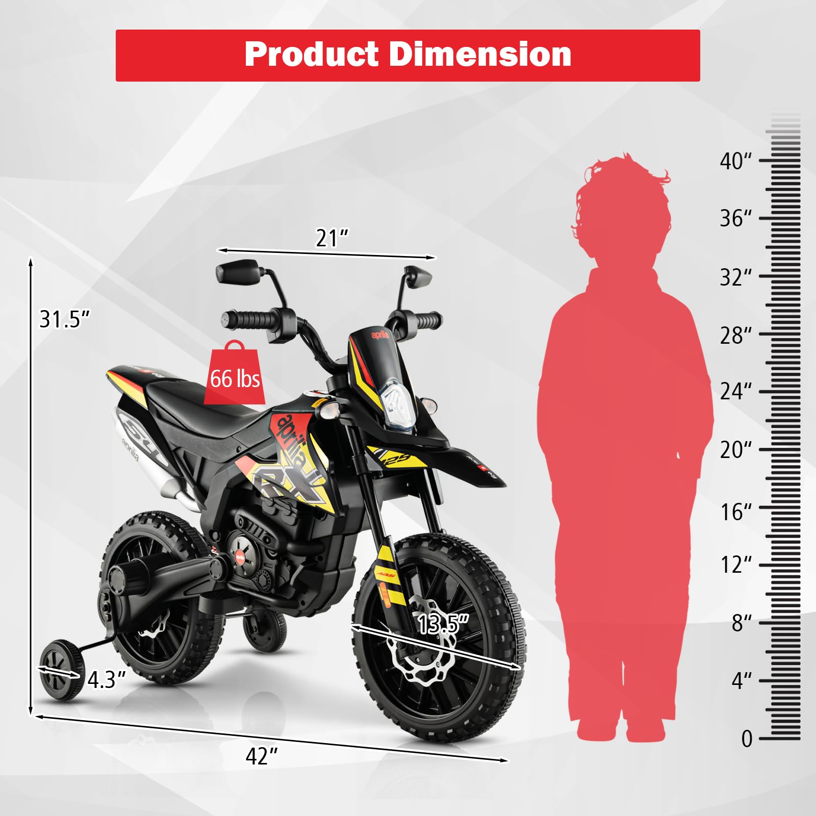 INFANS Kids Motorcycle 12V, Electric Ride-on Motorbike for Toddlers with Training Wheels