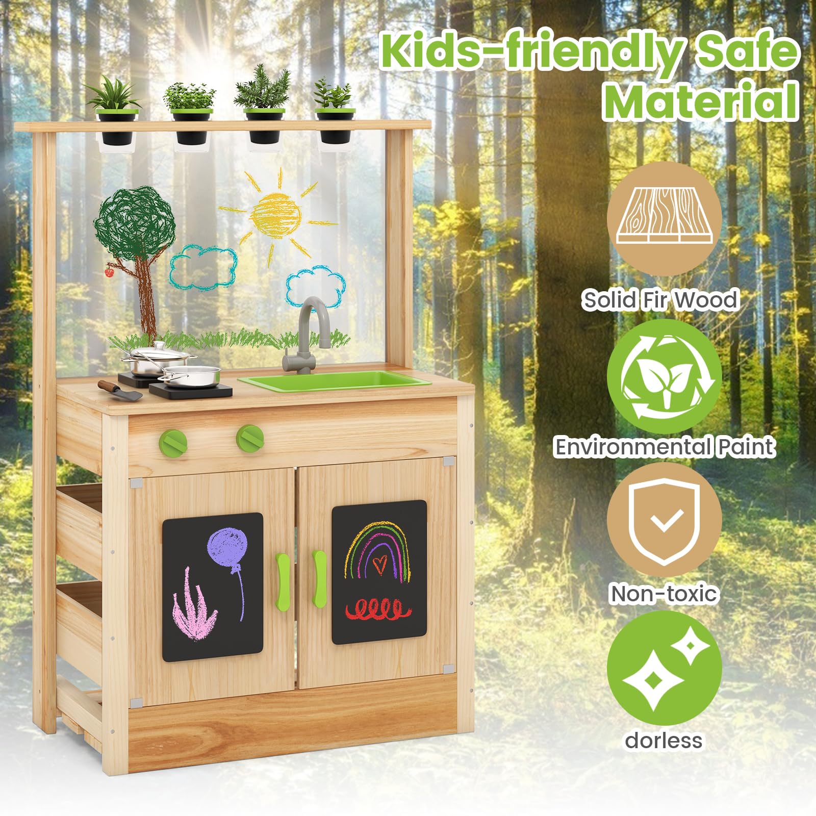 INFANS Outdoor Play Kitchen with Acrylic Drawing Board Blackboard