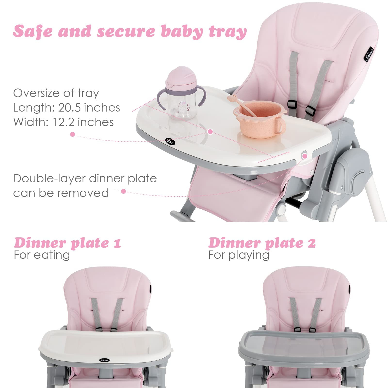 INFANS Foldable High Chair for Babies & Toddlers with Multiple Adjustable Backrest, Footrest and Seat Height