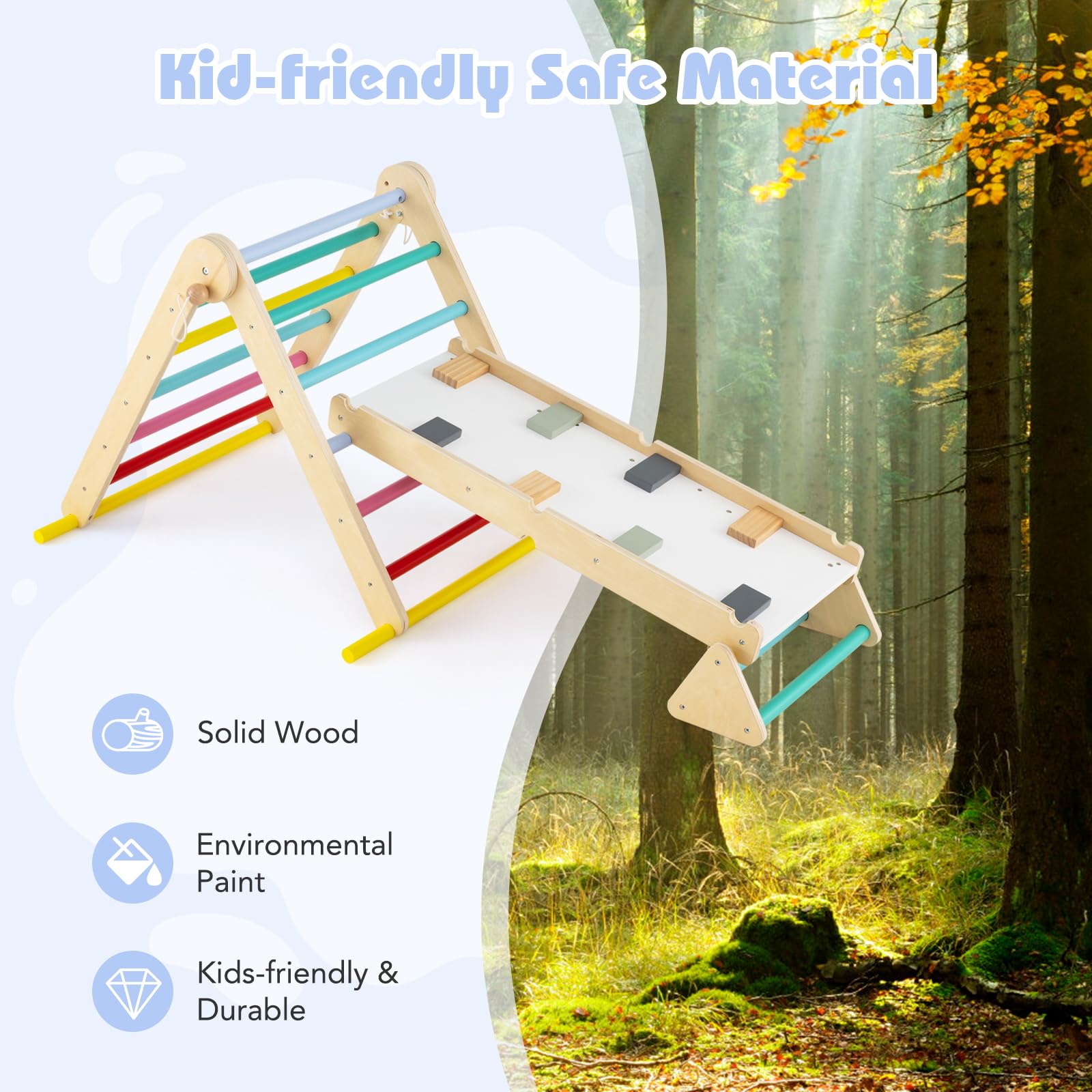 INFANS Pikler Triangle Set 7 in 1 Climbing Toys for Toddlers Foldable Baby Wood Montessori Jungle Gym