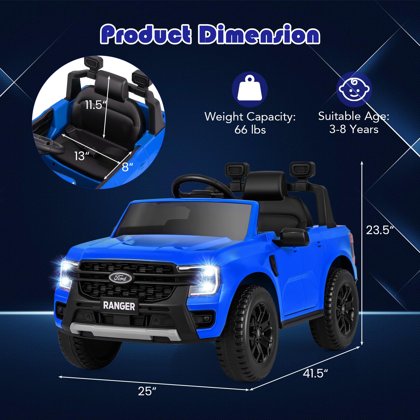 INFANS Licensed Ford Ranger Ride on Pickup Truck by INFANS, 12V Battery Powered Electric Vehicle for Kids with Remote Control